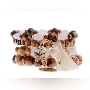 4Pcs/Set Bohemia Wood Bracelets For Women Colorful Beads Tassel Butterfly